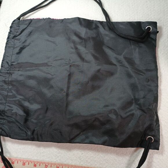 Pink & Black Floral Cinch Bag Nylon Backpack 12x15 Drawstring Lightweight - Picture 7 of 12